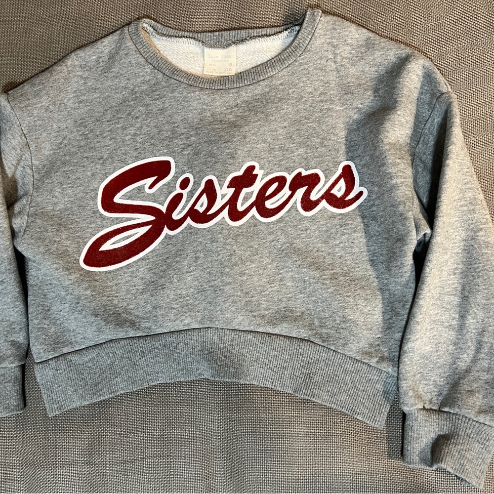 Kids Cropped “Sisters” Zara Sweatshirt Sz 5